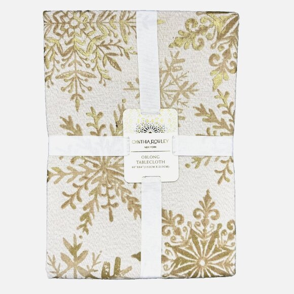 Cynthia Rowley Ornate Gold Snowflake Tablecloth 60x84 Sparkle Christmas Holiday - Picture 2 of 13